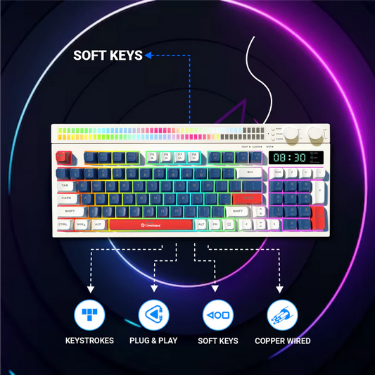 Consistent Moonlite Gaming Wired RGB & Mac Support Keyboard, USB Plug-and-Play, Keystrokes, RGB LED Effect, Stylish Slim Design, Water resistant, Noise free, 26 keys Anit-Ghosting.