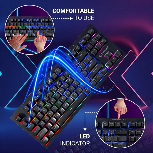 Consistent PARADOX Gaming Wired & Mac Support Keyboard, USB Plug-and-Play, Keystrokes, Rainbow Breath Light, 1.5 Cable Length.