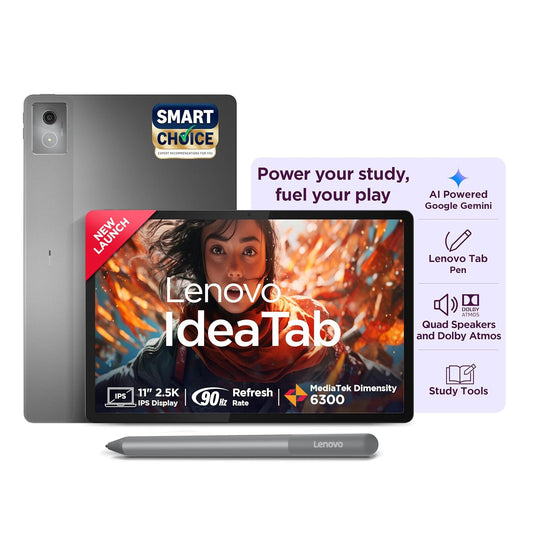 Lenovo Idea Tab Smartchoice with Pen|5G + Wi-Fi|11 Inch,2.5K Display, 500 Nits Brightness|8GB RAM + 256GB ROM(Expandable Up to 2 TB)|Mediatek Dimensity 6300|Android 15|4-Speakers with Dolby Atmos,